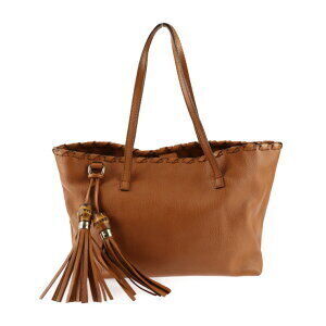 GUCCI Bamboo Tote Bag Brown Leather Shoulder Tassel